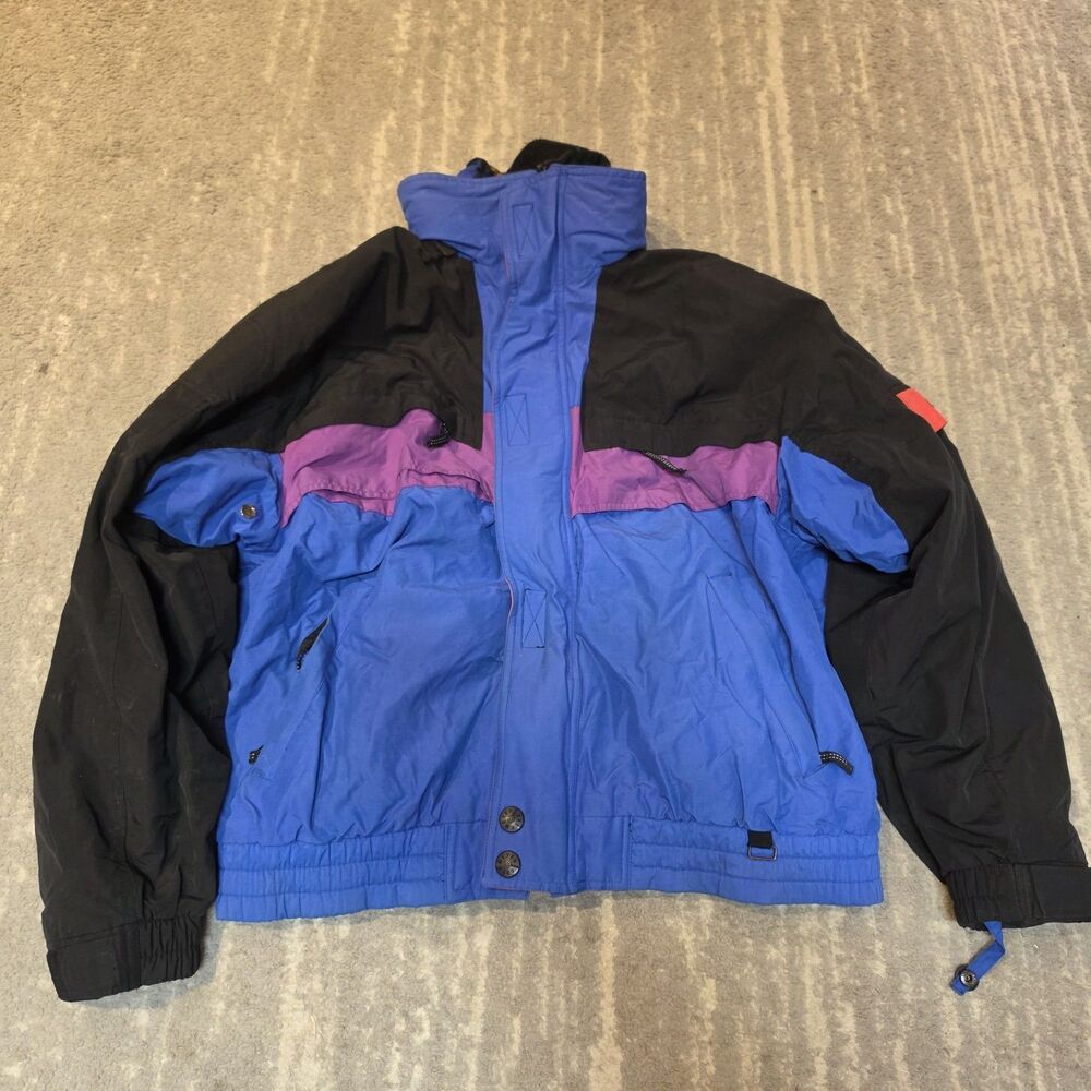 Obermeyer vintage Ski Jacket Multicolor Block Pockets fleece Liner Zip Up Xl